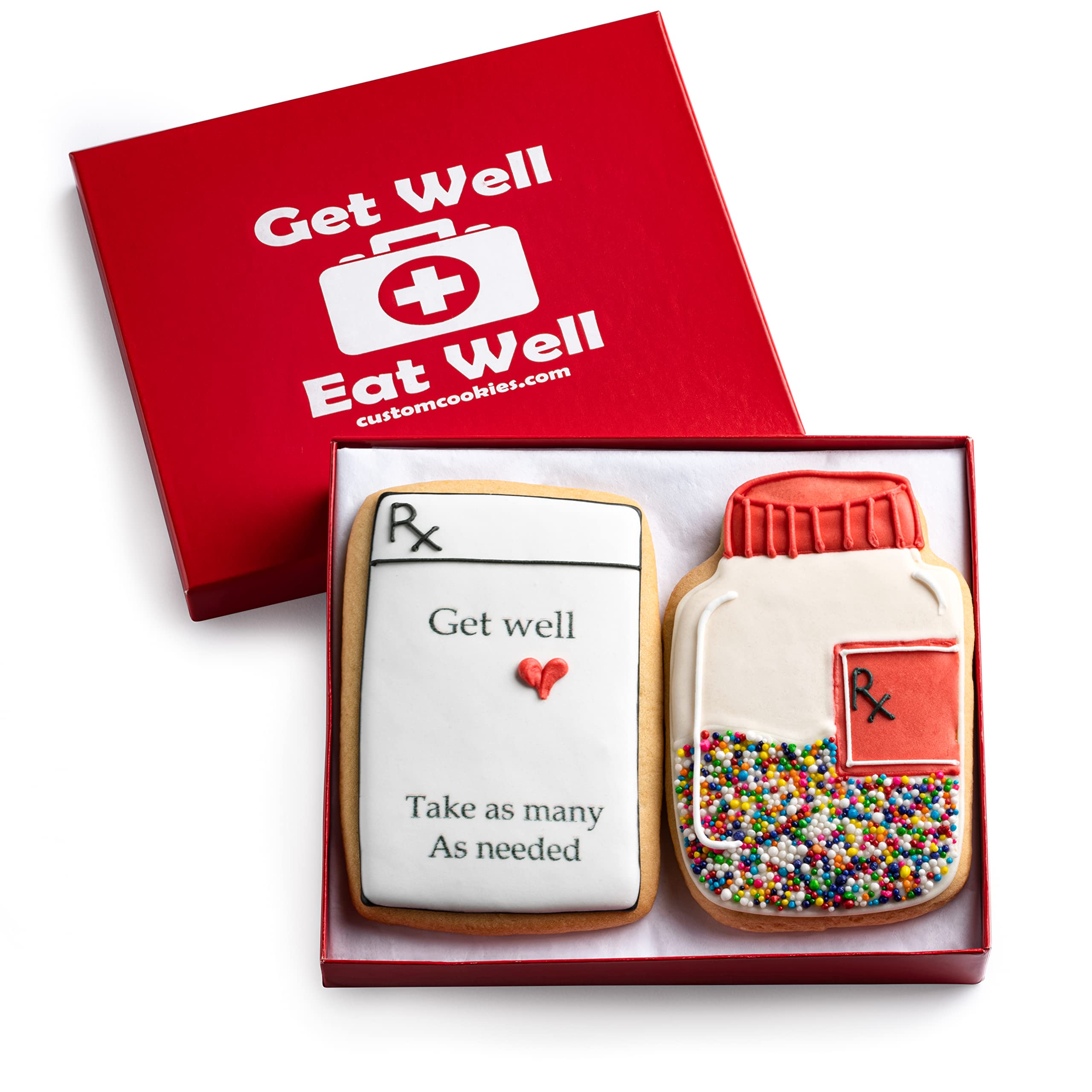 Custom Cookies Get Well Cookies - Set of 2 Kosher Decorated Vanilla Sugar Cookies - Express Feel Better Wishes for Men, Women, and Kids - After Surgery Gift, Get Well Soon Gifts for women Care Package