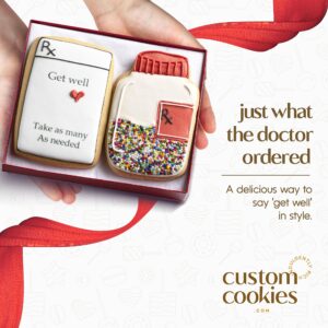 Custom Cookies Get Well Cookies - Set of 2 Kosher Decorated Vanilla Sugar Cookies - Express Feel Better Wishes for Men, Women, and Kids - After Surgery Gift, Get Well Soon Gifts for women Care Package