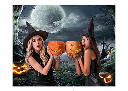 SJOLOON Halloween Backdrop for Photography Horror Night Background Scary Pumpkin Moon Backdrop for Party Decoration Supplies Studio Props 11897 (7x5FT)