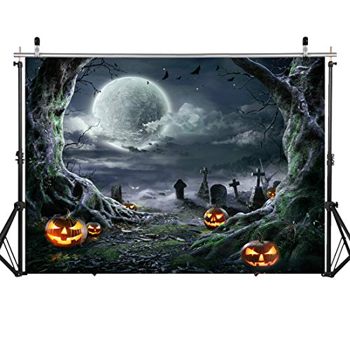 SJOLOON Halloween Backdrop for Photography Horror Night Background Scary Pumpkin Moon Backdrop for Party Decoration Supplies Studio Props 11897 (7x5FT)