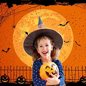 CYLYH 7x5ft Happy Halloween Orange Backdrop Halloween Eve BackdropHalloween Party Lantern Moon Bat Spider Web Graveyard Fence Photography Background Party Decorations