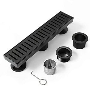 webang 12 inch shower linear black drain rectangular floor drain with accessories capsule pattern cover grate removable sus304 stainless steel cupc certified matte black
