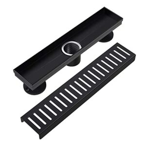 WEBANG 12 Inch Shower Linear Black Drain Rectangular Floor Drain with Accessories Capsule Pattern Cover Grate Removable SUS304 Stainless Steel CUPC Certified Matte Black