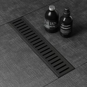 WEBANG 12 Inch Shower Linear Black Drain Rectangular Floor Drain with Accessories Capsule Pattern Cover Grate Removable SUS304 Stainless Steel CUPC Certified Matte Black