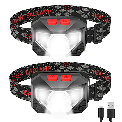 IKAAMA Headlamp, 2 Pack 1100 Lumen Super Bright Rechargeable LED Head Lamp with White Red Light, Motion Sensor 8 Modes Head Flashlight, IPX5 Waterproof Headlight for Outdoor Camping Running