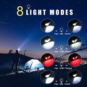 IKAAMA Headlamp, 2 Pack 1100 Lumen Super Bright Rechargeable LED Head Lamp with White Red Light, Motion Sensor 8 Modes Head Flashlight, IPX5 Waterproof Headlight for Outdoor Camping Running