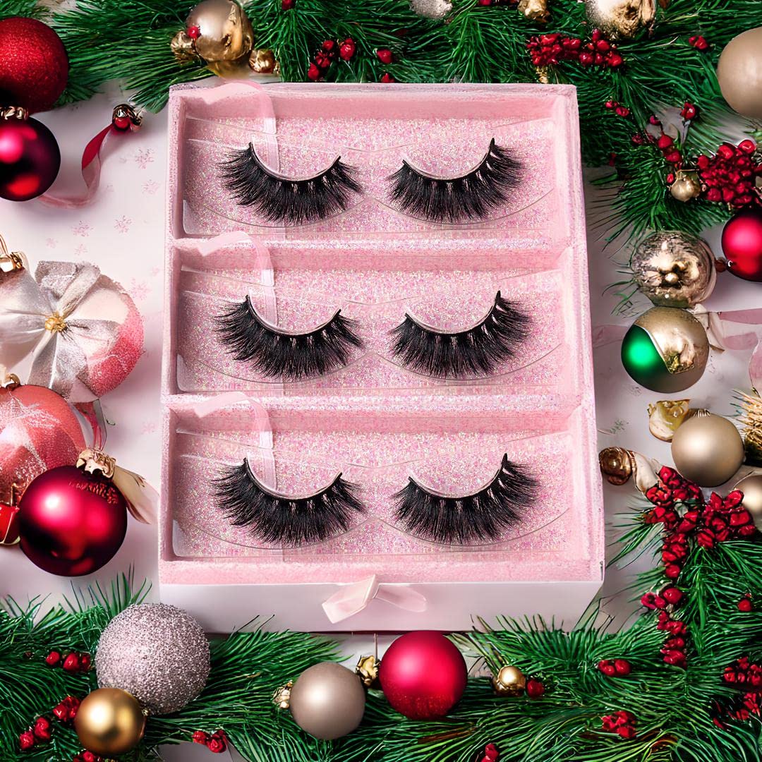 Arimika 3 Packs Fluffy Long Thick Dramatic Look Handmade Reusable 3D Mink False Eyelashes D008