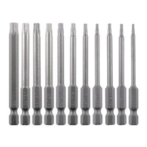 vesttio security torx screwdriver bit set 11pcs 1/4 inch hex shank 3 inch/75 mm length s2 steel tamper proof star 6 point with magnetic for power screwdriver drill impact driver