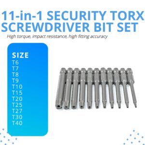 VESTTIO Security Torx Screwdriver Bit Set 11PCS 1/4 Inch Hex Shank 3 Inch/75 mm Length S2 Steel Tamper Proof Star 6 Point with Magnetic for Power Screwdriver Drill Impact Driver