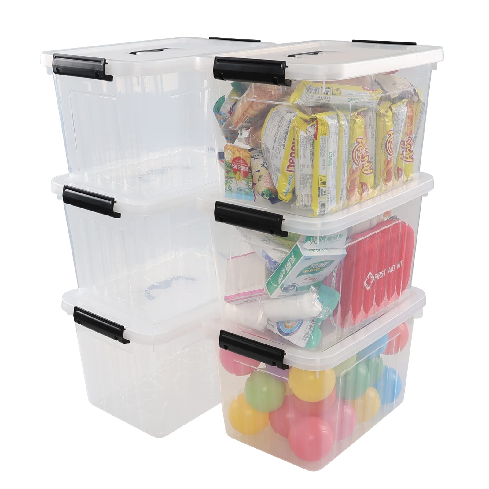 Rinboat 12 Quart Plastic Storage Bins with Lids and Handles, 6 Packs