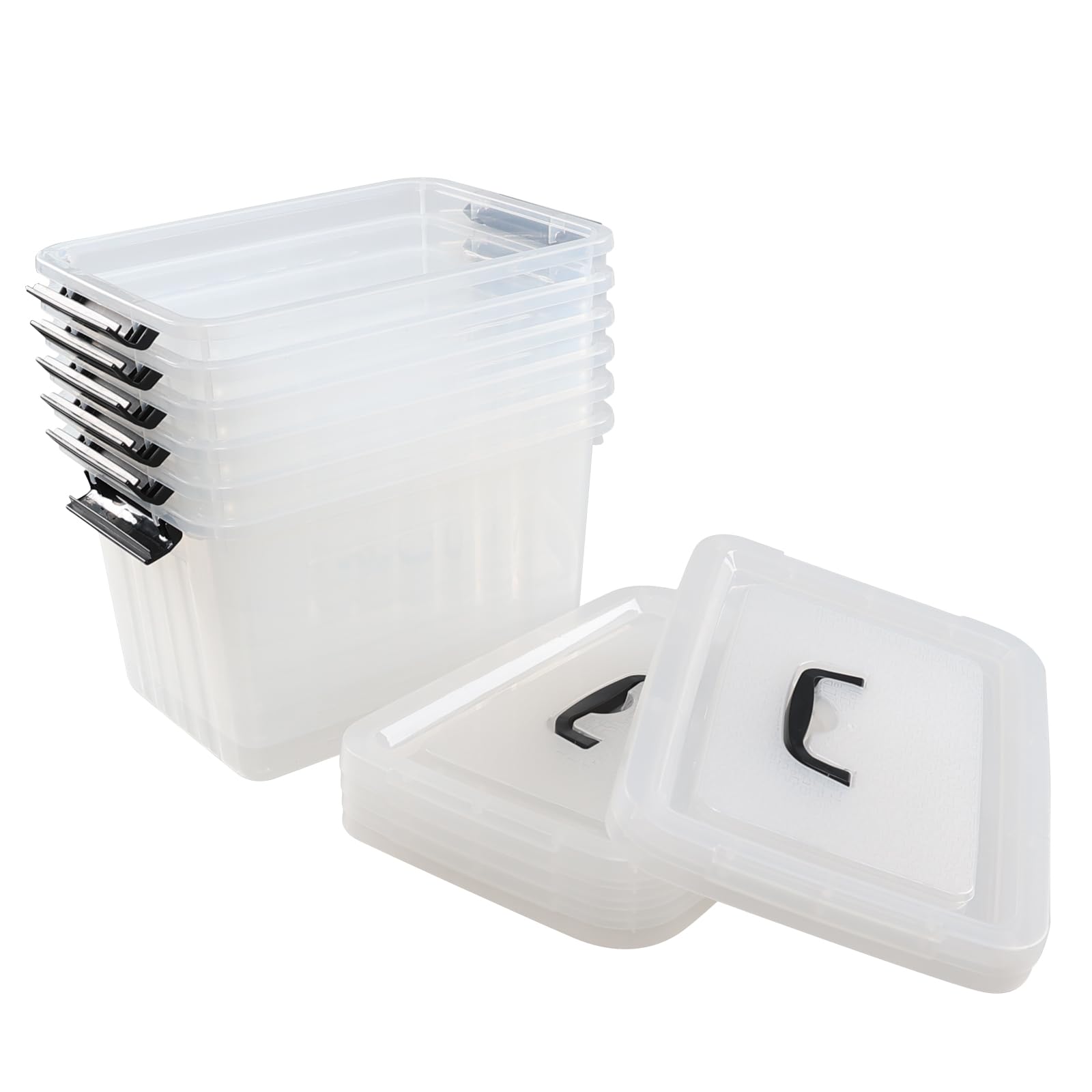 Rinboat 12 Quart Plastic Storage Bins with Lids and Handles, 6 Packs