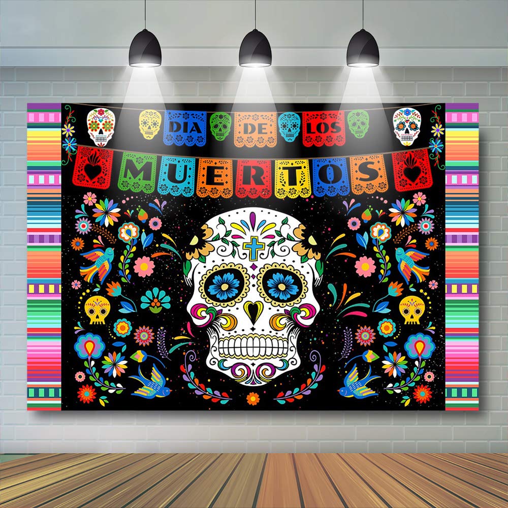 Avezano Day of The Dead Backdrop Mexican Dia de Los Muertos Fiesta Background Sugar Skull Halloween Party Decoration Supplies (7x5ft)