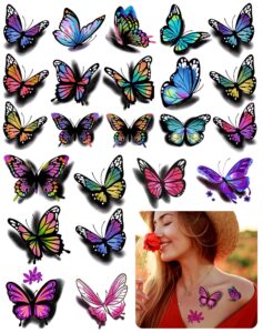 3d butterflies and flowers temporary stickers tattoo, colorful body art tattoos for women kids, 126pcs