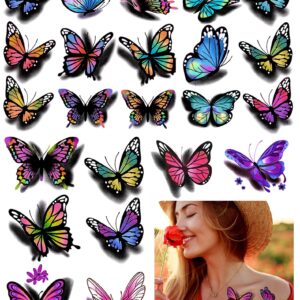 3D Butterflies and Flowers Temporary Stickers Tattoo, Colorful Body Art Tattoos for Women Kids, 126Pcs