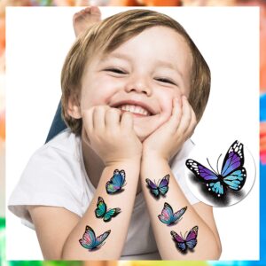 3D Butterflies and Flowers Temporary Stickers Tattoo, Colorful Body Art Tattoos for Women Kids, 126Pcs