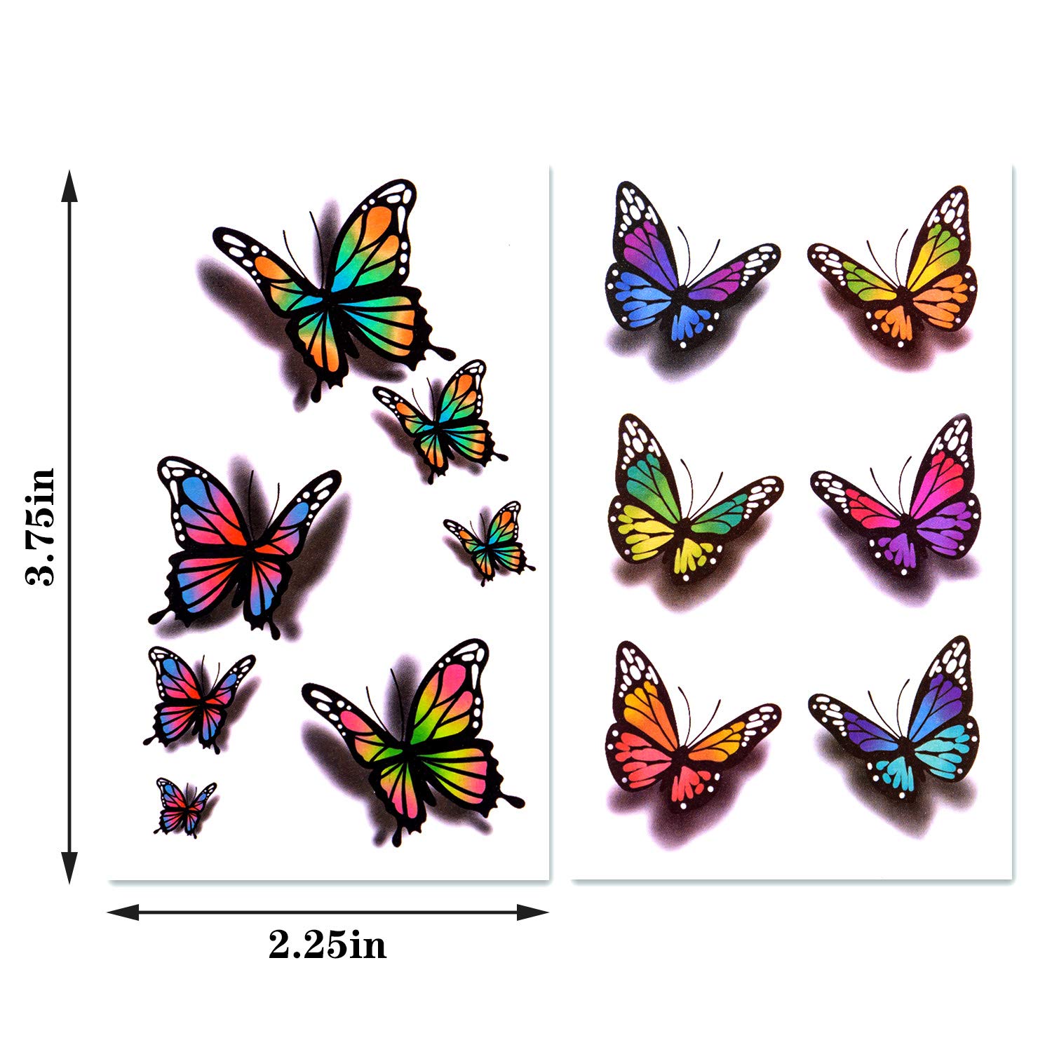 3D Butterflies and Flowers Temporary Stickers Tattoo, Colorful Body Art Tattoos for Women Kids, 126Pcs