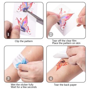 3D Butterflies and Flowers Temporary Stickers Tattoo, Colorful Body Art Tattoos for Women Kids, 126Pcs