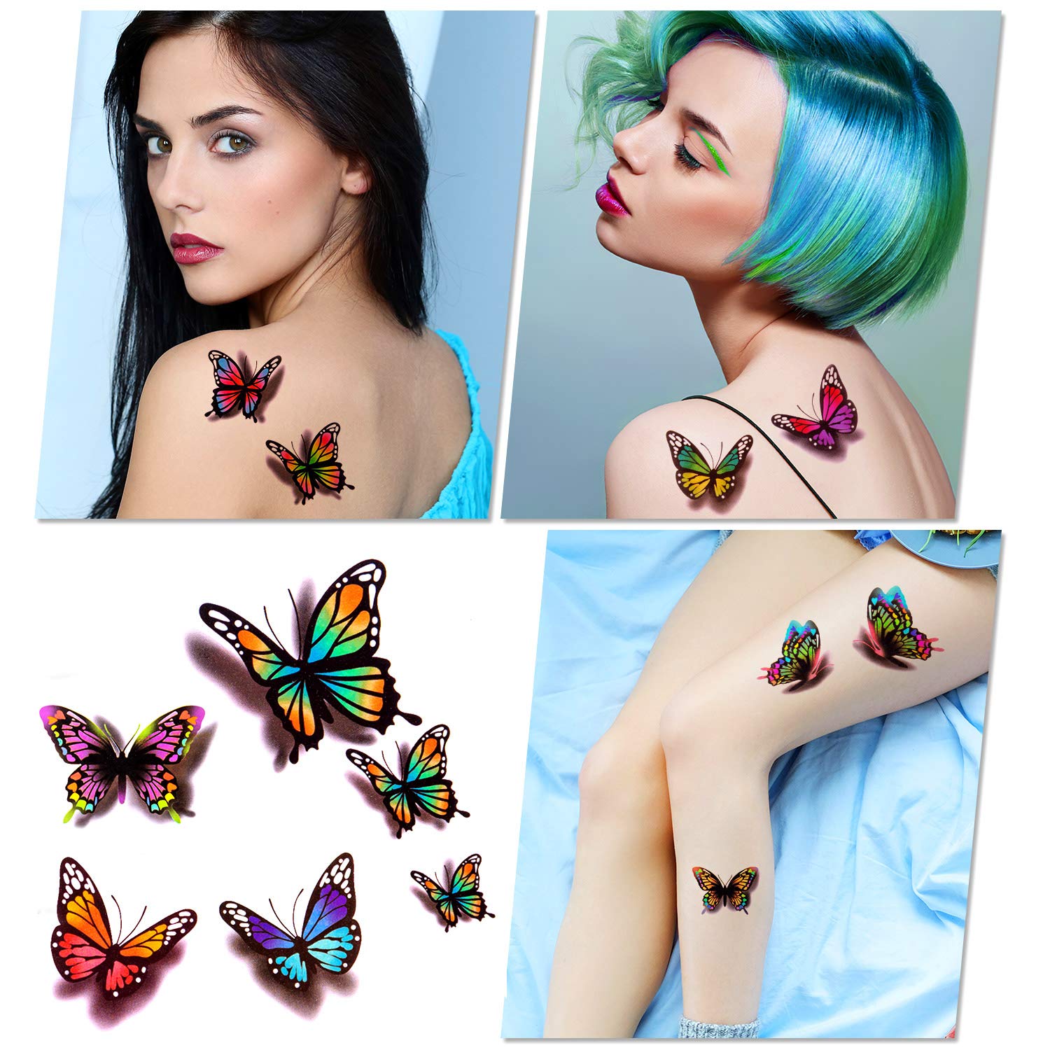 3D Butterflies and Flowers Temporary Stickers Tattoo, Colorful Body Art Tattoos for Women Kids, 126Pcs