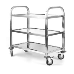 tonchean large 3 tier stainless steel cart kitchen trolley cart serving cart 37.4 x 19.7 x 37.4 inch kitchen utility rolling cart service catering storage cart with locking wheels