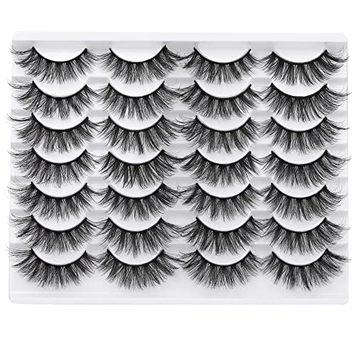 wiwoseo False Eyelashes Natural Wispy Fluffy Cat Eye Lashes 16MM Faux Mink Lashes Crossed Strip Eye Lashes 14 Pairs Pack