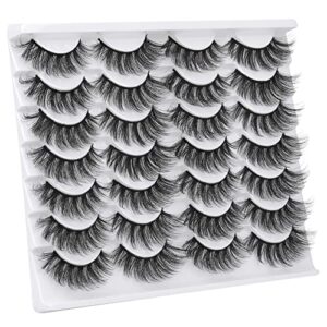 wiwoseo False Eyelashes Natural Wispy Fluffy Cat Eye Lashes 16MM Faux Mink Lashes Crossed Strip Eye Lashes 14 Pairs Pack