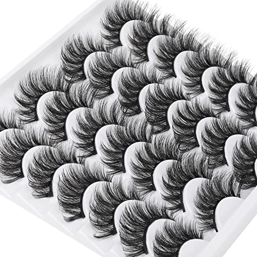 wiwoseo False Eyelashes Natural Wispy Fluffy Cat Eye Lashes 16MM Faux Mink Lashes Crossed Strip Eye Lashes 14 Pairs Pack