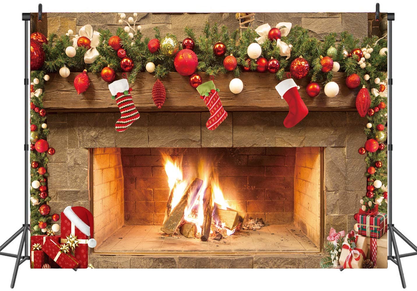 LTLYH 7x5ft Christmas Fireplace Backdrop Christmas Photography Backdrop Christmas Trees Xmas Gifts Backgrounds Children Christmas Birthday Holiday Banner Studio Booth 109