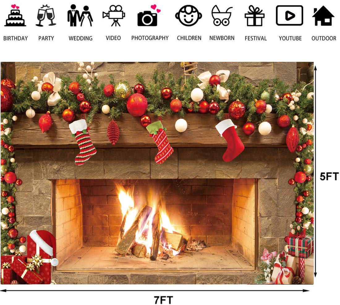 LTLYH 7x5ft Christmas Fireplace Backdrop Christmas Photography Backdrop Christmas Trees Xmas Gifts Backgrounds Children Christmas Birthday Holiday Banner Studio Booth 109