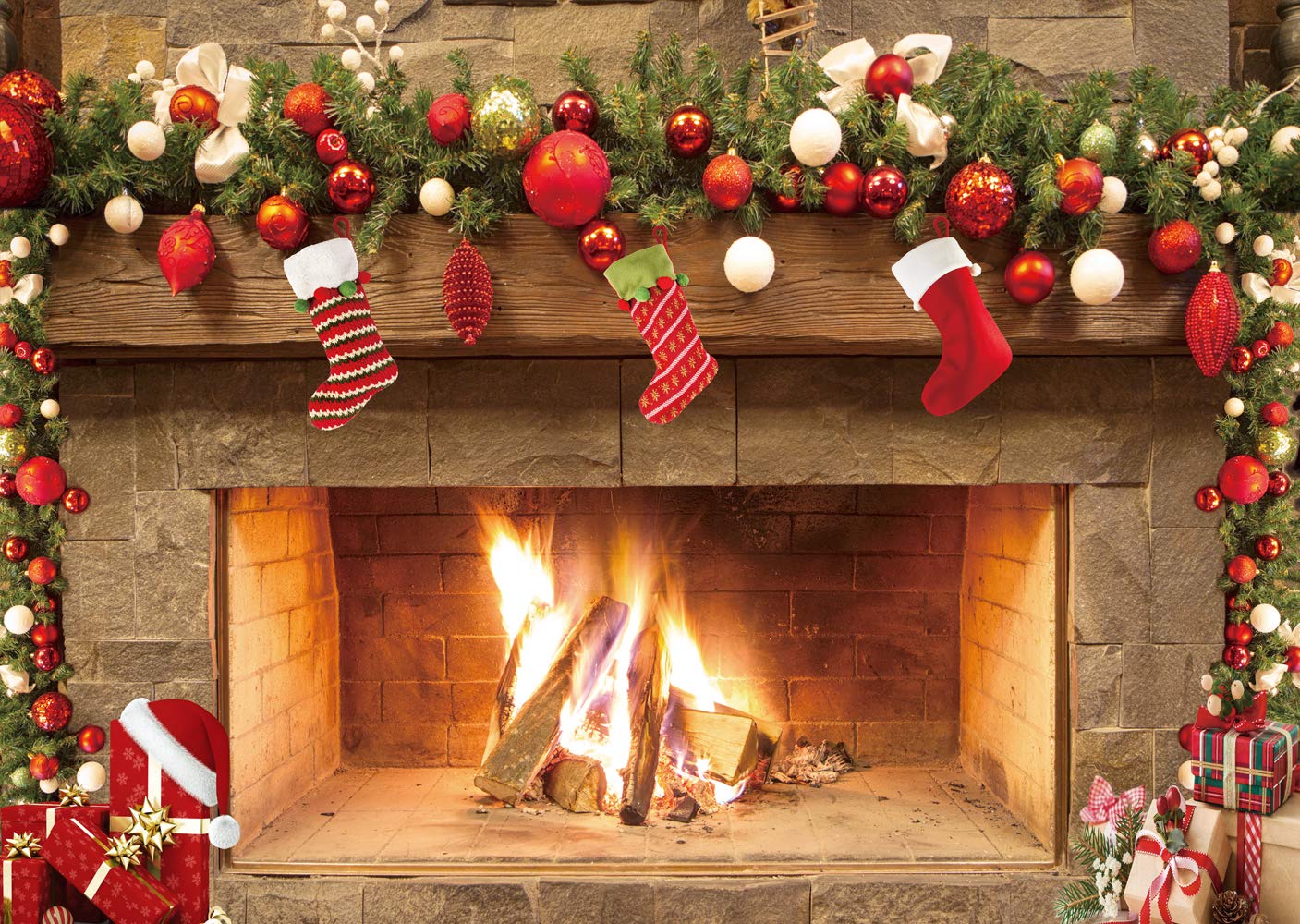 LTLYH 7x5ft Christmas Fireplace Backdrop Christmas Photography Backdrop Christmas Trees Xmas Gifts Backgrounds Children Christmas Birthday Holiday Banner Studio Booth 109