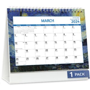 zoe deco 8x6 inch 18-month standing desk calendar, jul 2023 - dec 2024 tent style flip calendar, impressionist masters