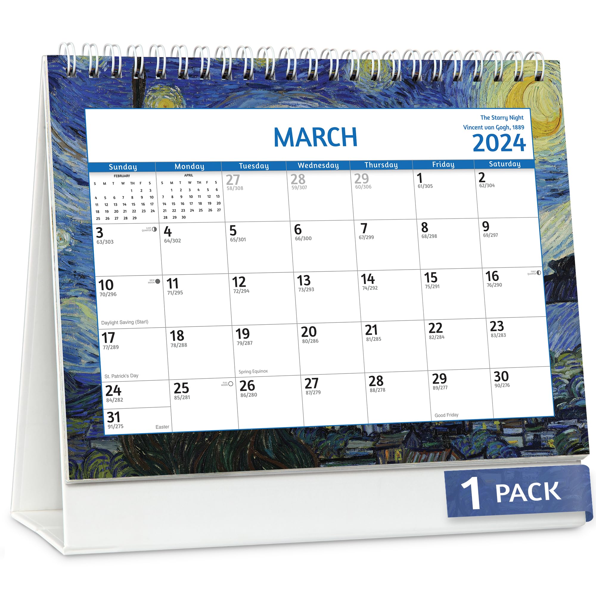 Zoe Deco 8x6 Inch 18-Month Standing Desk Calendar, Jul 2023 - Dec 2024 Tent Style Flip Calendar, Impressionist Masters