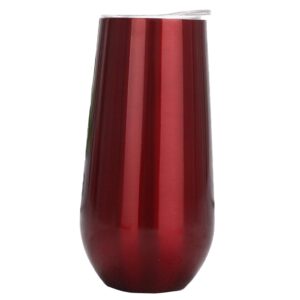 n/c metallic champagne flut,wine tumbler with splash-proof lid - made with vacuum insulated stainless steel , unbreakable toasting glasses (red)