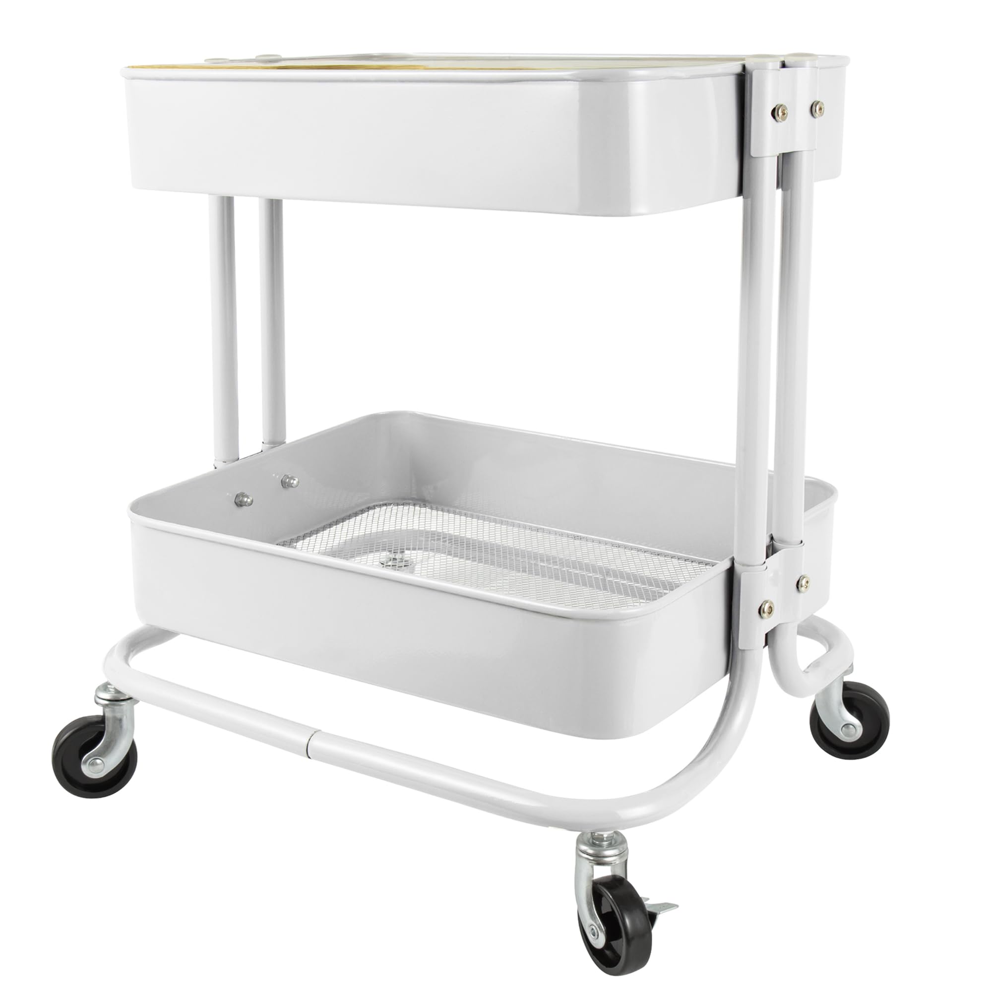 2 Tier Rolling Cart，Metal Utility Cart with Wheels and Cover for Office Home Kitchen Organization