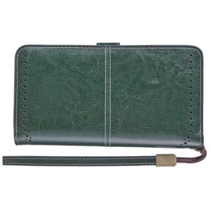 Travelambo Womens Wallet Large Capacity RFID Blocking Genuine Leather Wristlet Wallets(Green)