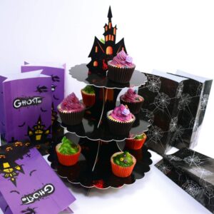 Halloween Supplies 3 Tier Cupcake Stand Cardboard Cake Stand Tower Party Decorations Gothic Party Supplies