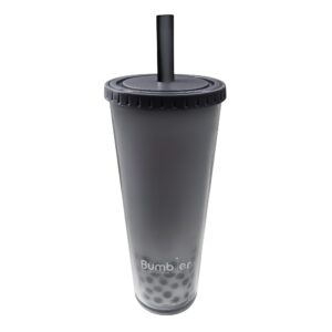 no leak reusable boba tea cup | tumbler in cute and unique colors | 24 oz large double wall insulated | wide straw with lid and straw cleaner | perfect for bubble milk tea or smoothies - black