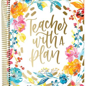 bloom daily planners New Undated Academic Year Teacher Planner & Calendar with Frosted Protective Cover - 7 Period Lesson Plan Organizer Book (9" x 11") - Teacher with a Plan