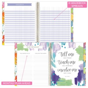 bloom daily planners New Undated Academic Year Teacher Planner & Calendar with Frosted Protective Cover - 7 Period Lesson Plan Organizer Book (9" x 11") - Teacher with a Plan