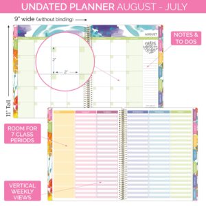 bloom daily planners New Undated Academic Year Teacher Planner & Calendar with Frosted Protective Cover - 7 Period Lesson Plan Organizer Book (9" x 11") - Teacher with a Plan