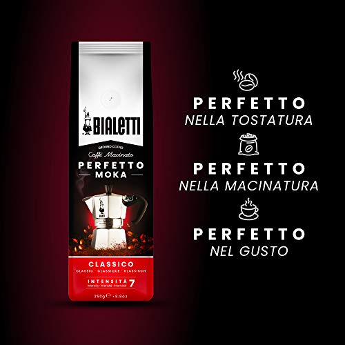 Bialetti Caffe Italian Roasted - 8.8 oz Espresso Ground Coffee - Classico Perfect for Moka - Intensity 7