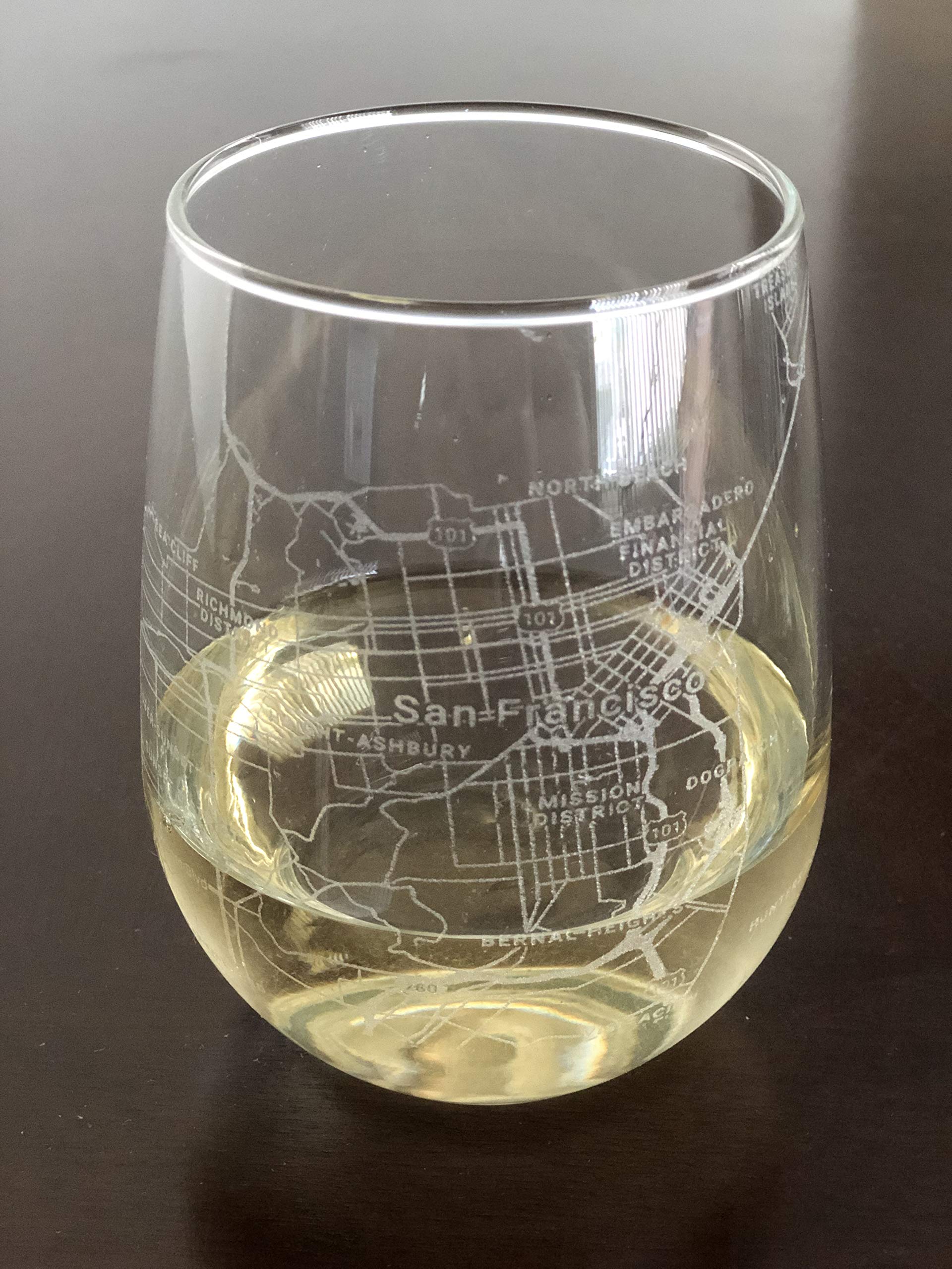 Stemless 17oz Wine Glass Urban City Map San Francisco California