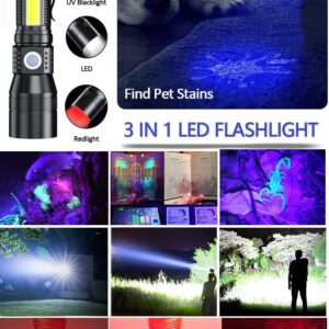 Black Light UV Flashlight Rechargeable, 3in1 Super Bright Tactical Flashlights LED UV Black Light &Redlight, 2000Lumen 7Modes, Zoomable, Waterproof Pocket Flashlight for Pet Stains Detection,Camping