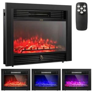arlime electric fireplace, 28.5 inch electric fireplace heater, 750/1500w wall fireplace electric with remote control, 3 color flames, 5 brightness settings 8h timer, electric fireplace inserts for rv