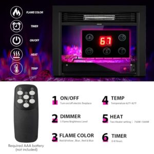 ARLIME Electric Fireplace, 28.5 Inch Electric Fireplace Heater, 750/1500W Wall Fireplace Electric with Remote Control, 3 Color Flames, 5 Brightness Settings 8H Timer, Electric Fireplace Inserts for RV