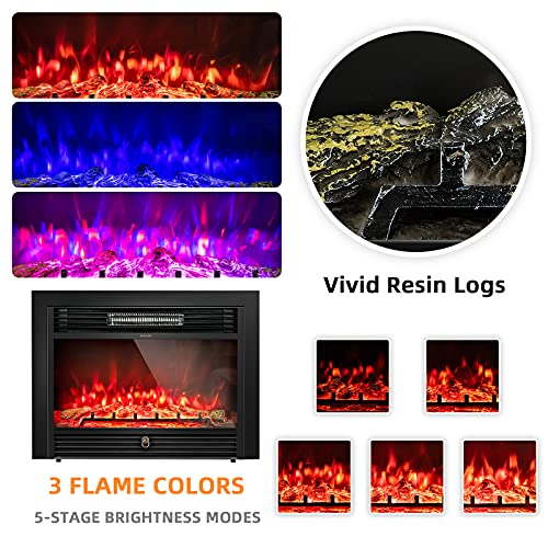 ARLIME Electric Fireplace, 28.5 Inch Electric Fireplace Heater, 750/1500W Wall Fireplace Electric with Remote Control, 3 Color Flames, 5 Brightness Settings 8H Timer, Electric Fireplace Inserts for RV