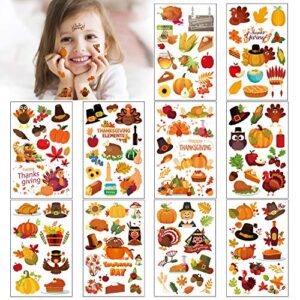 konsait 130pcs thanksgiving tattoo,thanksgiving fall autumn leaves tattoos turkey day accessories autumn harvest maple festival seasonal decorations for kids girls boy gift