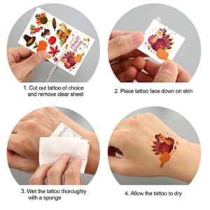 Konsait 130PCS Thanksgiving Tattoo,Thanksgiving Fall Autumn Leaves Tattoos Turkey Day Accessories Autumn Harvest Maple Festival Seasonal Decorations for Kids Girls Boy Gift