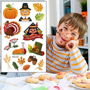 Konsait 130PCS Thanksgiving Tattoo,Thanksgiving Fall Autumn Leaves Tattoos Turkey Day Accessories Autumn Harvest Maple Festival Seasonal Decorations for Kids Girls Boy Gift