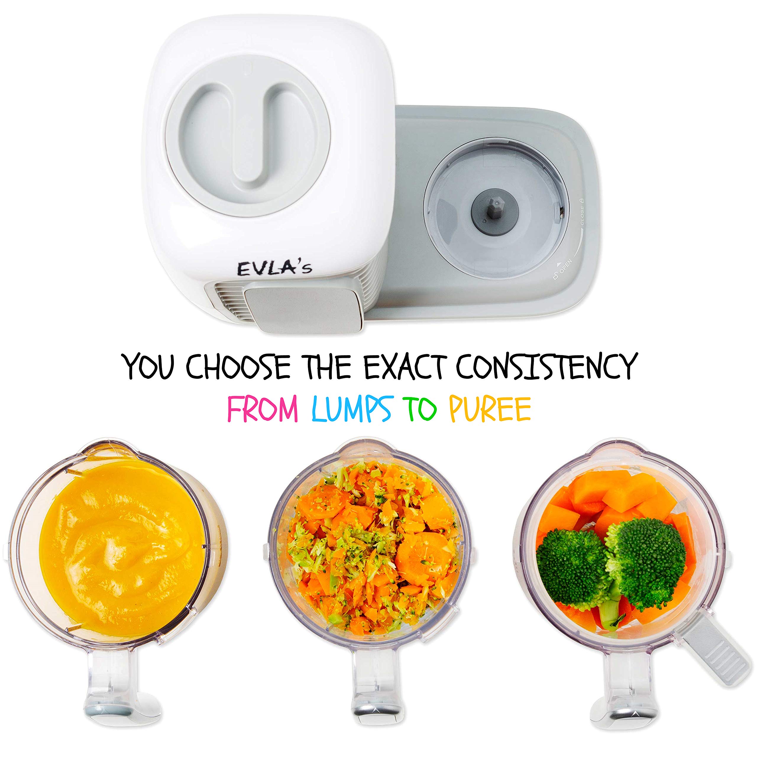 EVLA'S Double Baby Food Maker, Food Processor with 2 Steaming Baskets, Blender, Grinder, Steamer, Cook & Blends Healthy Homemade Baby Food in Minutes, Touch Screen Control, with 6 food pouches, White