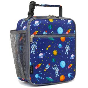 flowfly kids lunch box insulated soft bag mini cooler back to school thermal meal tote kit for girls, boys, astronaut